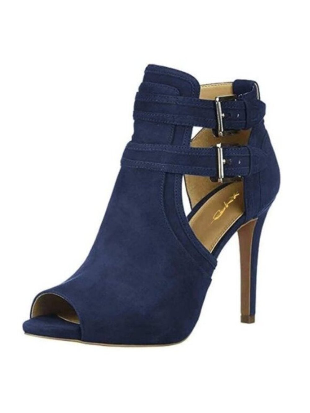 XYD Women Blue Peep Toe Ankle Bootie High Heels Buckled Straps Cutout Shoes